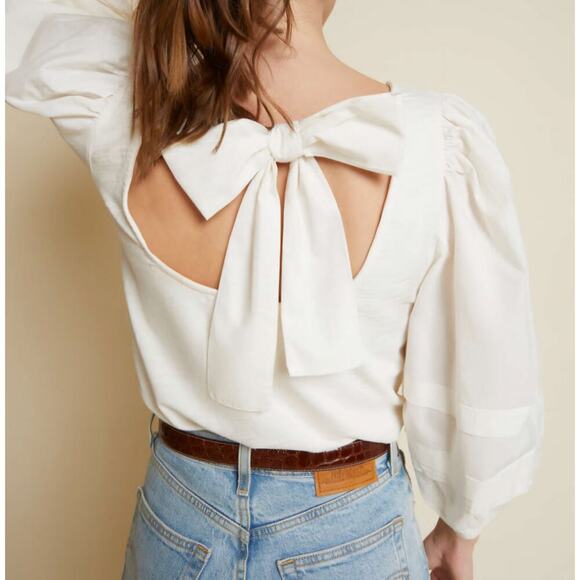 Nation LTD Gracie Pintuck 3/4 Balloon Sleeve Off White Top Med Boho Beach - Picture 2 of 10